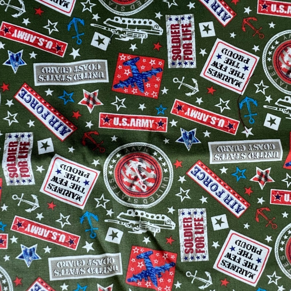 Unbranded Military Fabric All 44x72 Green U.S. Army Navy Air Force Marines Print